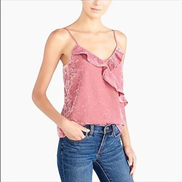 J. Crew NWT Coquette Barbie Factory Velvet Ruffle Spaghetti Cami M - Picture 1 of 8